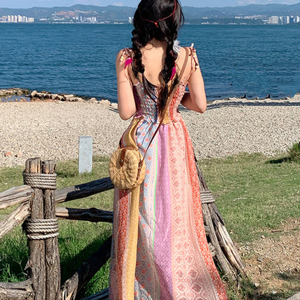 Onbely robe longue imprimé à fleurie à fines brides bohème multicolore boho dress