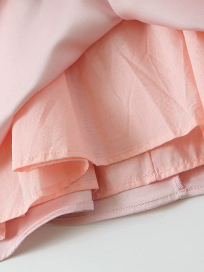 Onbely Robe Courte noeud papillon V-col Sans Manches doux Rose