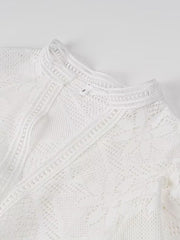 Onbely robe mi-longue dentelle coulisse taille col en V manches longues bohème blanc