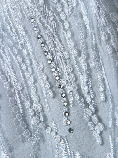 Onbely robe courte bleue à strass et franges pour cocktail