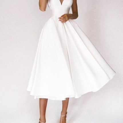 Onbely mi-longue robe trapèze à fines brides élégant de cocktail