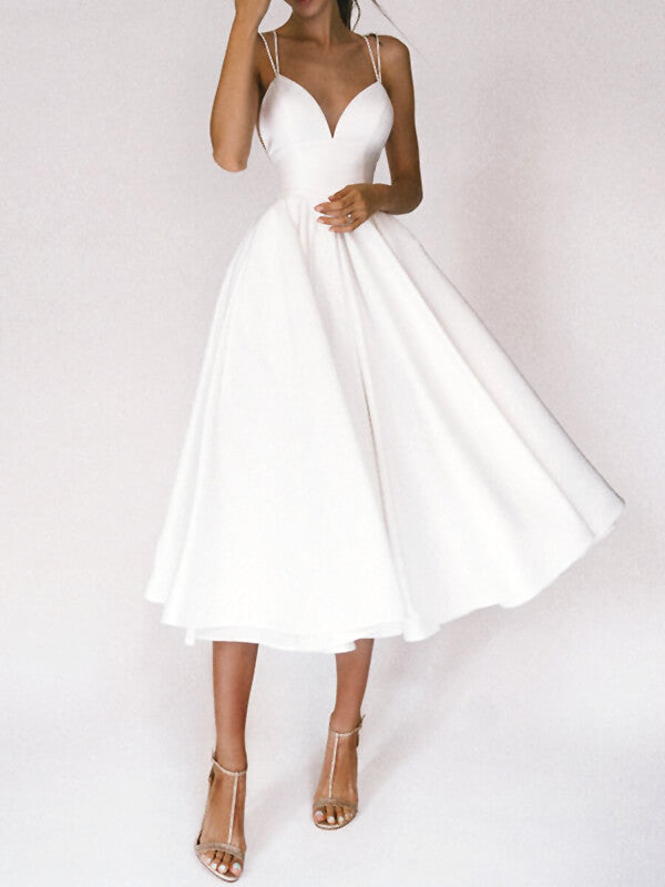 Onbely mi-longue robe trapèze à fines brides élégant de cocktail