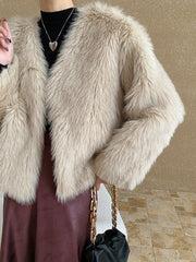 Onbely Women's Fashion Short Faux Fur Coat