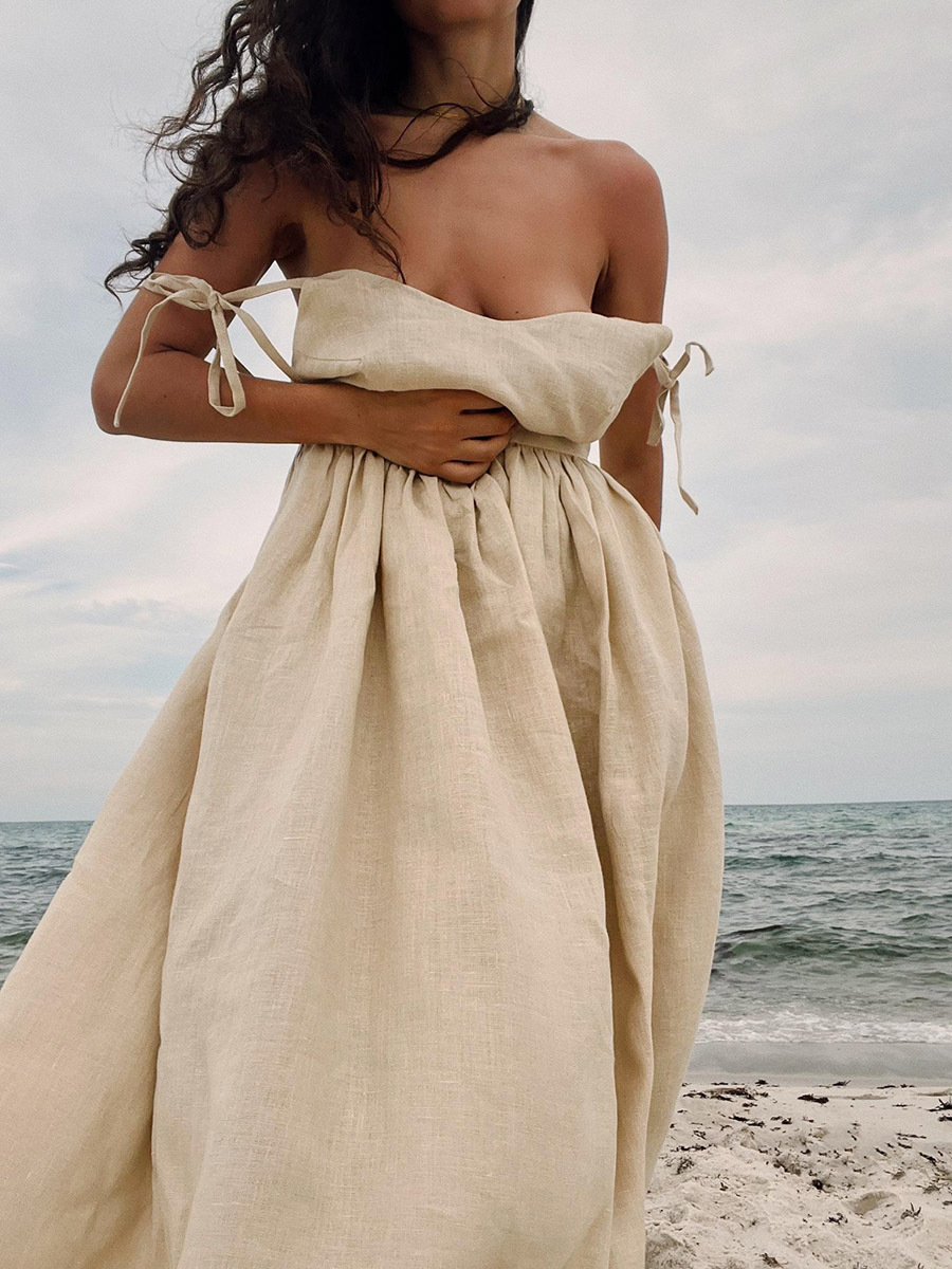Onbely mi-longue Robe à fines brides Dos Nu décontracté de Plage