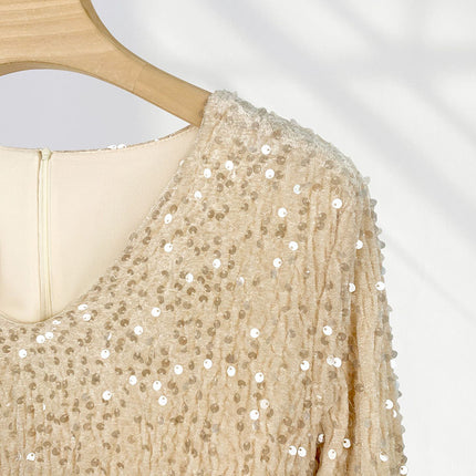 Onbely robe courte moulante velours brillante paillette Col en V cocktail