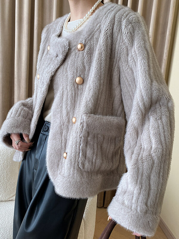 Onbely manteau en fausse fourrure double boutonnage - onbely
