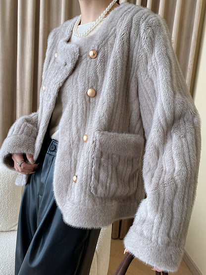 Onbely manteau en fausse fourrure double boutonnage - onbely