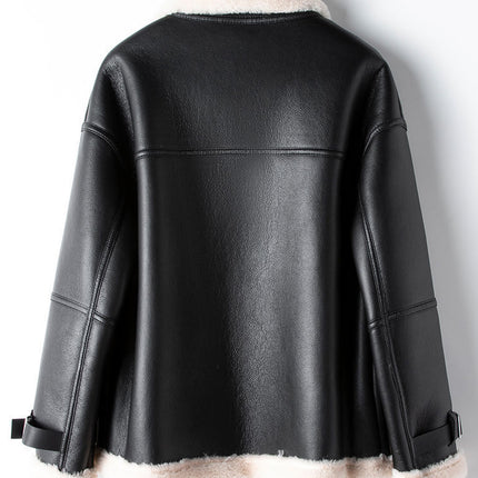 Onbely manteau aviateur simili cuir fermeture éclair femme hiver