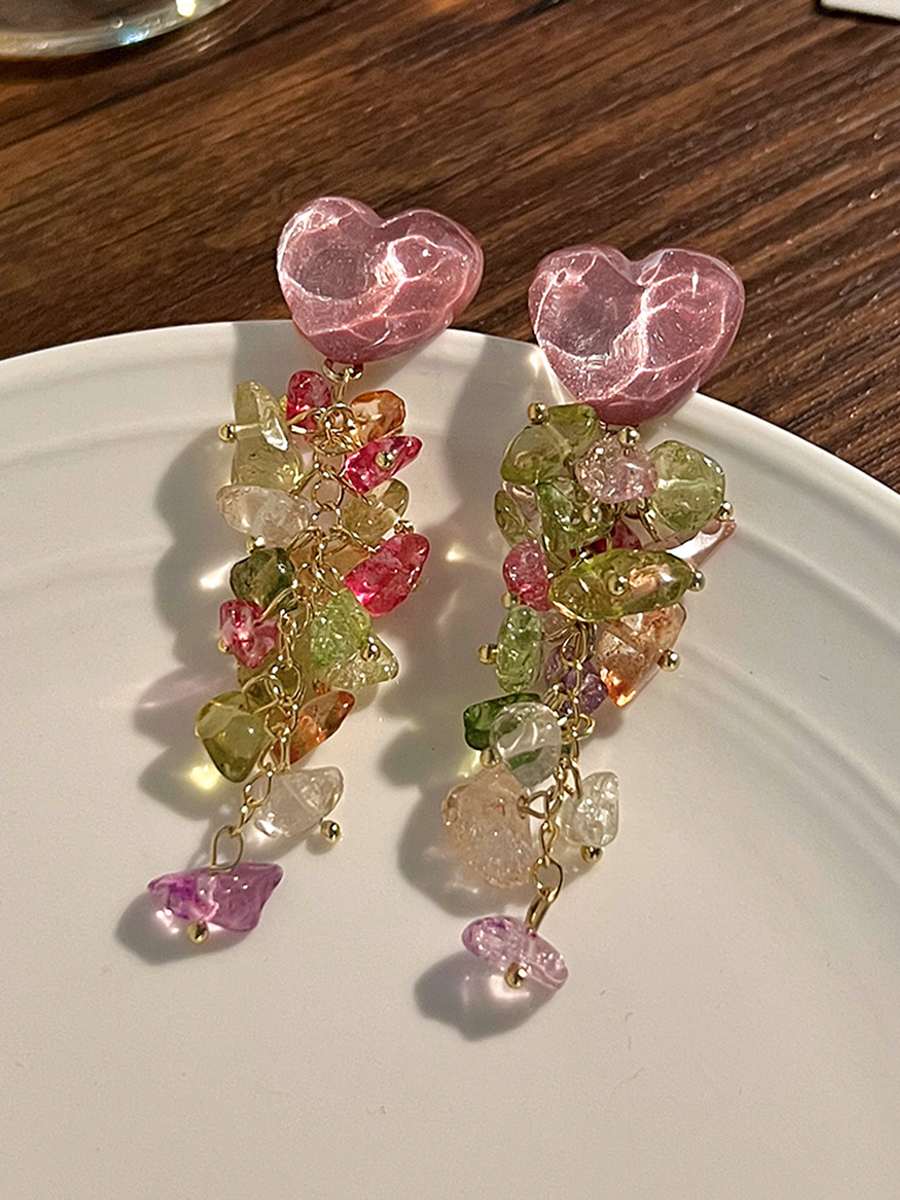 Multicolore cristal de verre frange boucles d'oreilles été - onbely