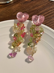 Multicolore cristal de verre frange boucles d'oreilles été