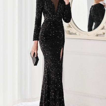 Onbely robe de soirée maxi fendue sur le côté en paillettes brillantes pour un mariage femme cérémonie