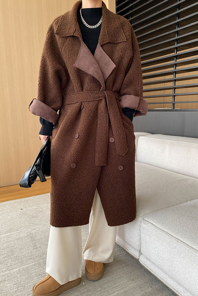 Onbely manteau teddy coat longue double boutonnage col revers femme