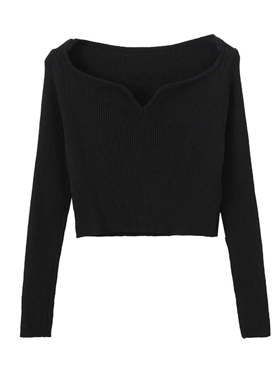 Onbely Haut Femme Manches Longues Col Bateau Mode Tricot Côtelé Automne Printemps
