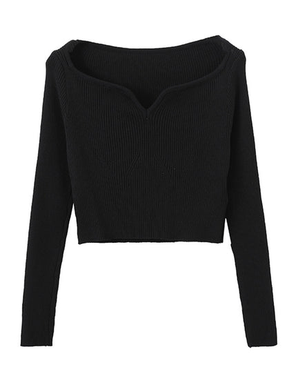 Onbely Haut Femme Manches Longues Col Bateau Mode Tricot Côtelé Automne Printemps