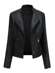 Onbely Women's PU Leather Perfecto Jacket with Pockets and Zipper