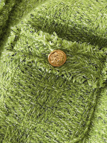 Onbely veste courte en tweed boutonnage avec poches col rond femme mode