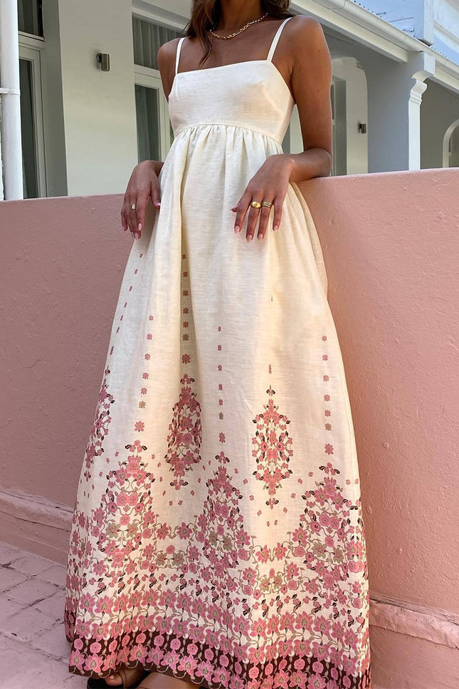 Onbely robe longue lâche fleurie à fines brides vacances