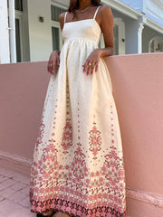 Onbely robe longue lâche fleurie à fines brides vacances