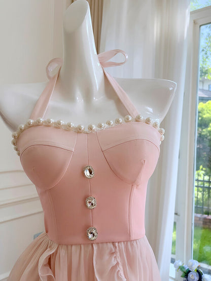 Onbely robe longue de bal organza rose licou doux - onbely