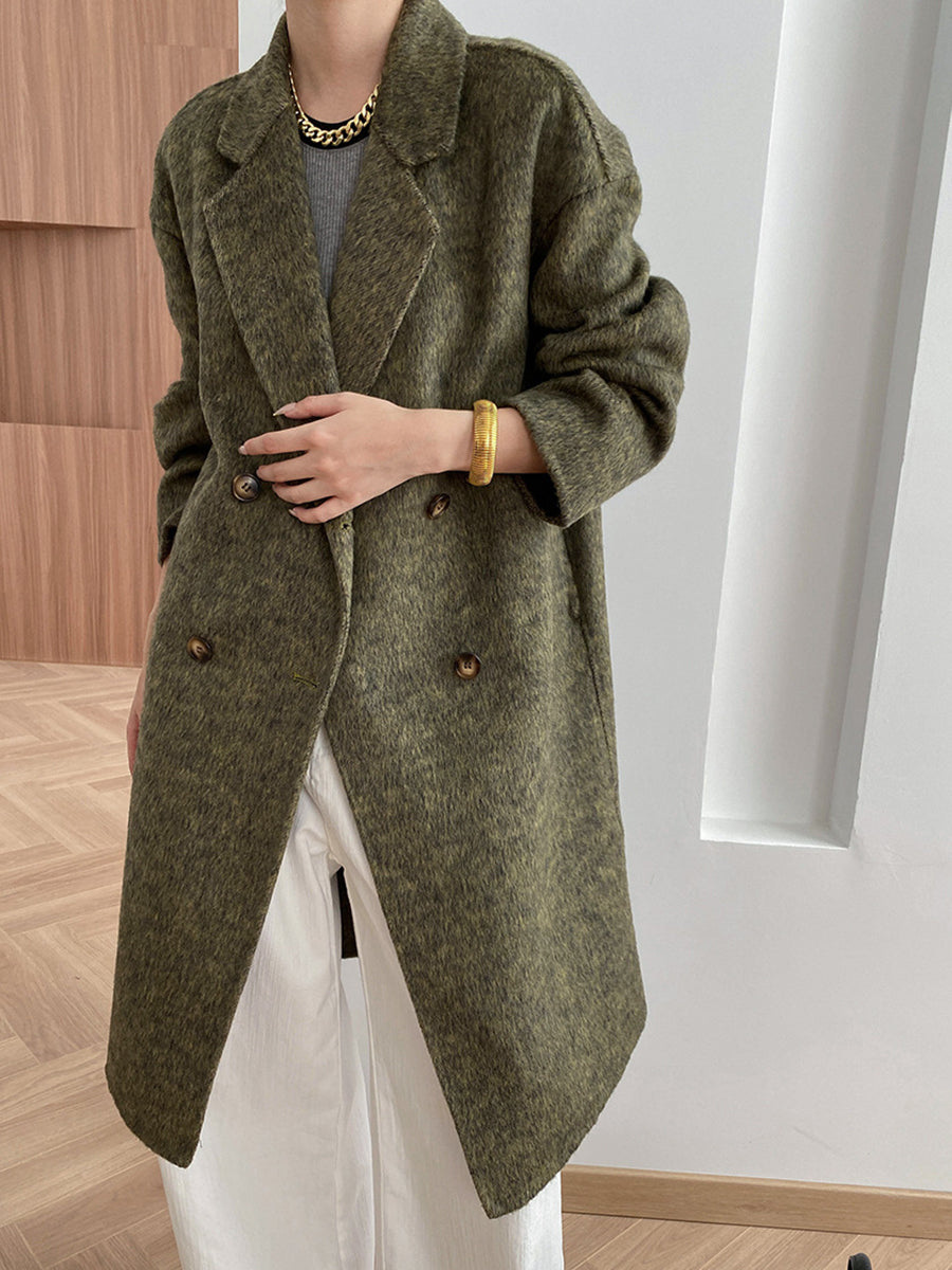 Onbely manteau en laine longue double boutonnage col revers pour femme