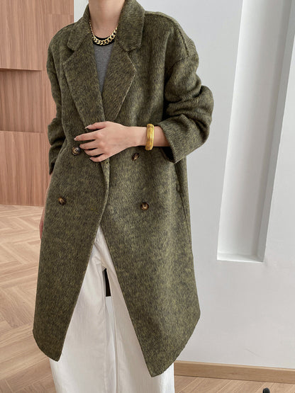 Onbely manteau en laine longue double boutonnage col revers pour femme