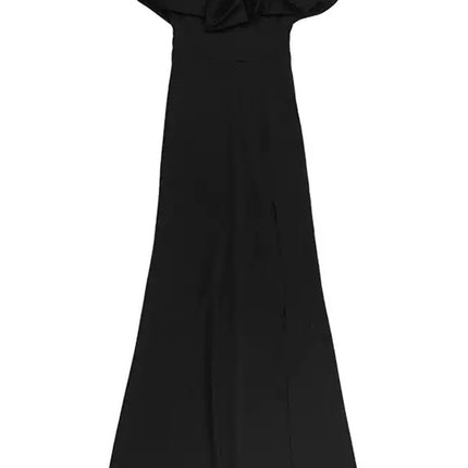 Onbely robe longue fendu col bateau élégant mode soirée noir