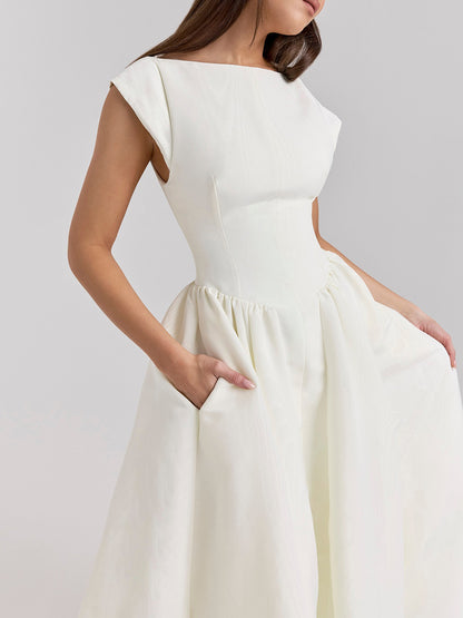 Onbely robe longue trapèze dos nu cocktail élégant blanc