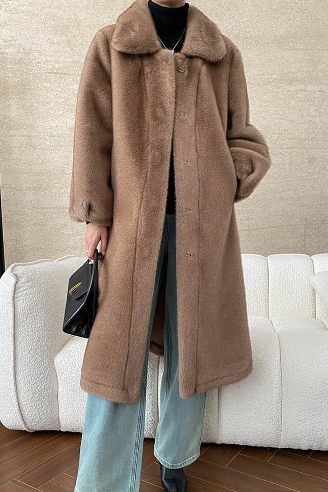 Onbely manteau en fausse fourrure longue col revers pour femme