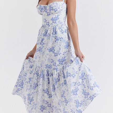 Onbely robe de soirée Mi-Longue Imprimée à Fleurs à Fines Brides pour Bal de Promo