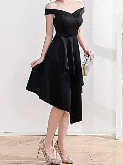 Onbely robe courte irrégulière unicolore col bateau élégant de cocktail