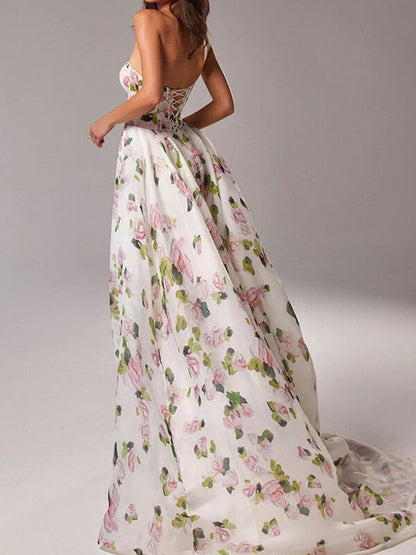 Onbely robe maxi longue imprimé à fleurie bustier fendu le côté - onbely