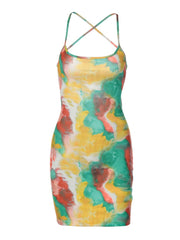 Onbely robe courte trapèze dos nu à fines brides taille marquée mode hawaienne vacances plage