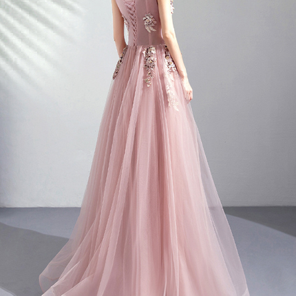 Onbely robe maxi longue de soirée brodée élégant rose - onbely