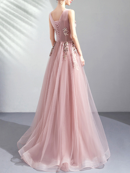 Onbely robe maxi longue de soirée brodée élégant rose - onbely