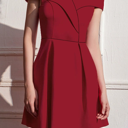 Onbely robe courte unicolore col bateau élégant mode cocktail