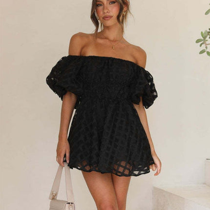 Onbely robe courte unicolore épaules dénudées col bateau manches bouffantes manches courtes mode tous les jours vacances