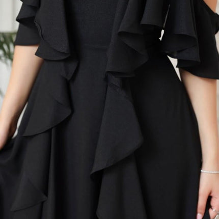 Onbely mi-longue robe irrégulière unicolore à fines brides col en V mode