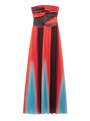 Onbely robe longue trapèze imprimé à fleurie plissé bustier col bateau mode tous les jours vacances