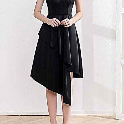 Onbely robe courte irrégulière unicolore col bateau élégant de cocktail