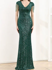 Onbely robe de soirée longue moulante sirene brillante paillette v-cou mode