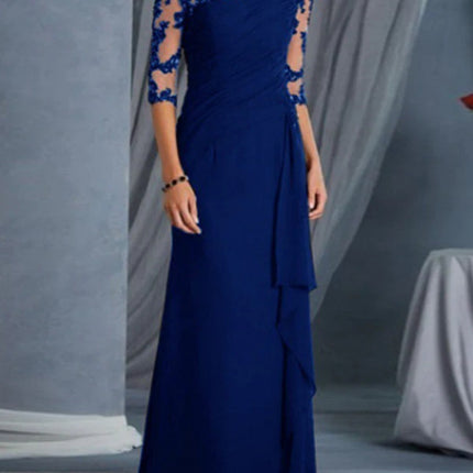 Onbely Volantée Robe en Dentelle Longue Transparent de Soirée avec Col Rond