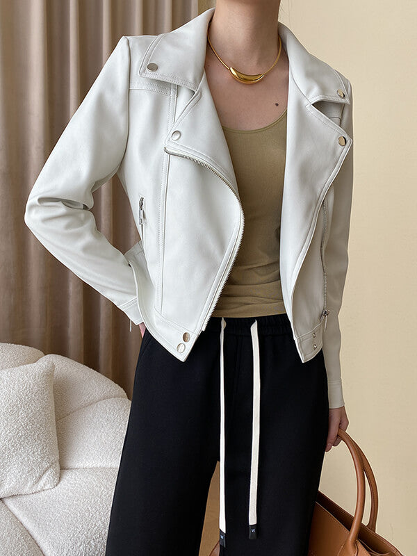 Onbely veste courte cuir PU mode avec poches femme - onbely