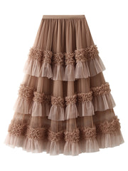 Onbely Women's Long Tulle Layered Ruffle Skirt