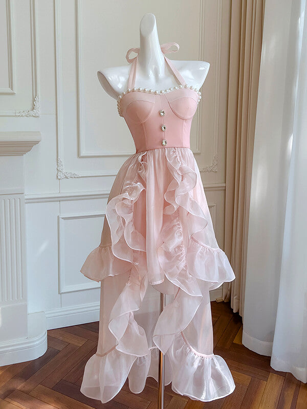 Onbely robe longue de bal organza rose licou doux - onbely