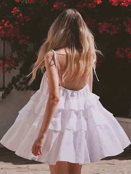 Onbely robe courte unicolore coton dos nu à fines brides mode décontractée tous les jours vacances