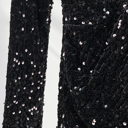 Onbely robe courte moulante velours brillante paillette Col en V cocktail