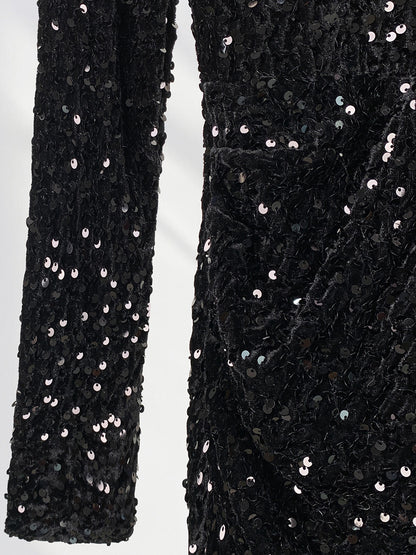 Onbely robe courte moulante velours brillante paillette Col en V cocktail