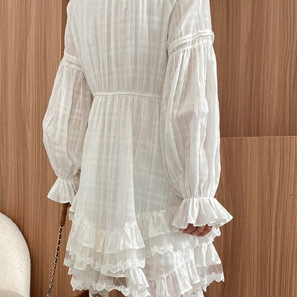 Onbely robe courte gâteau dentelle strappy manches longues bohème blanc boho dress