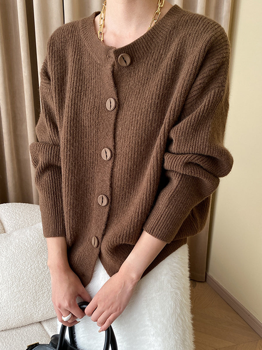 Onbely women's casual round neck button cardigan