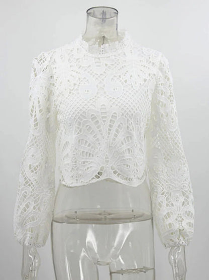 Onbely hauts courte broderie anglaise avec fermeture éclair col cheminée élégant femme